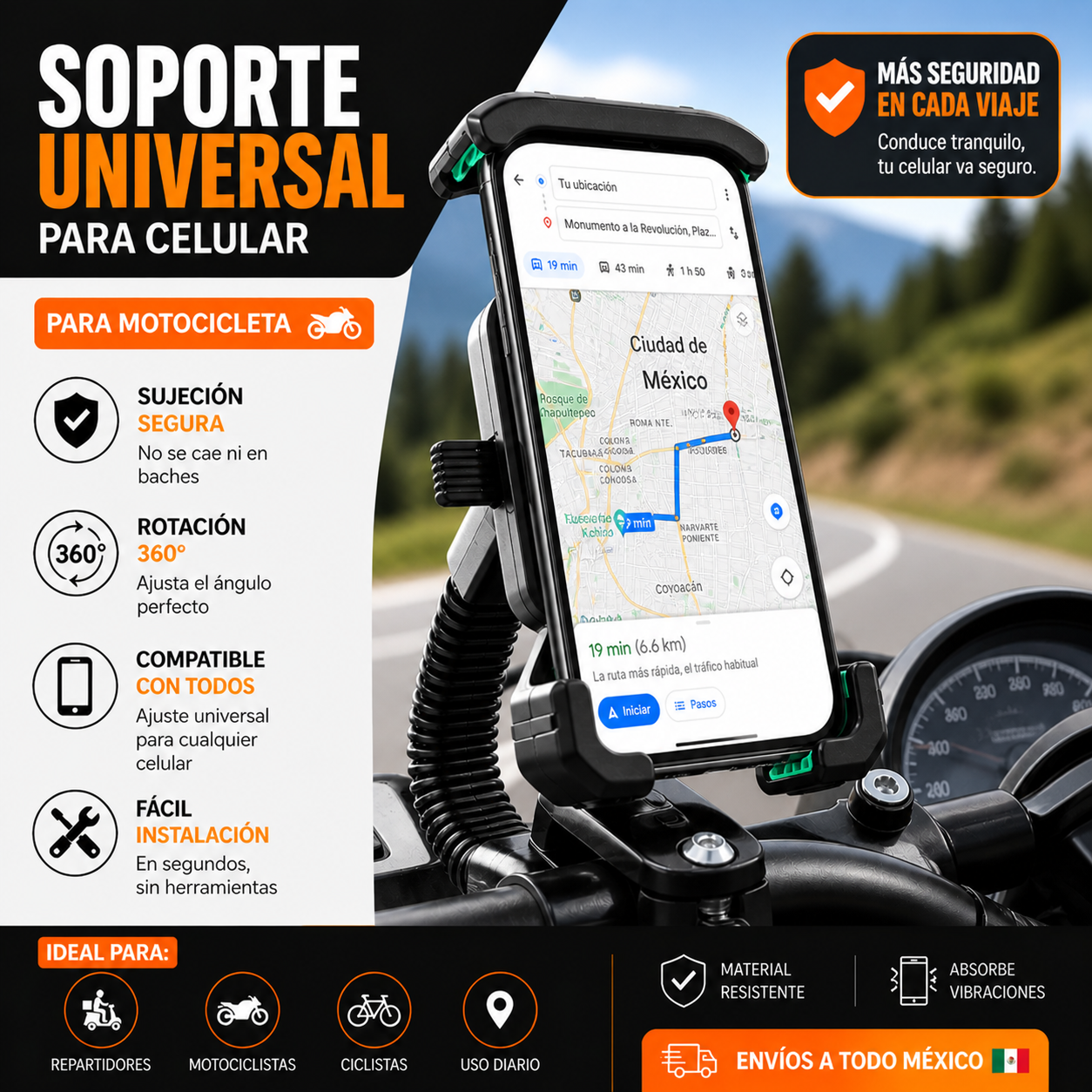 Soporte Universal p/ teléfono motociclet