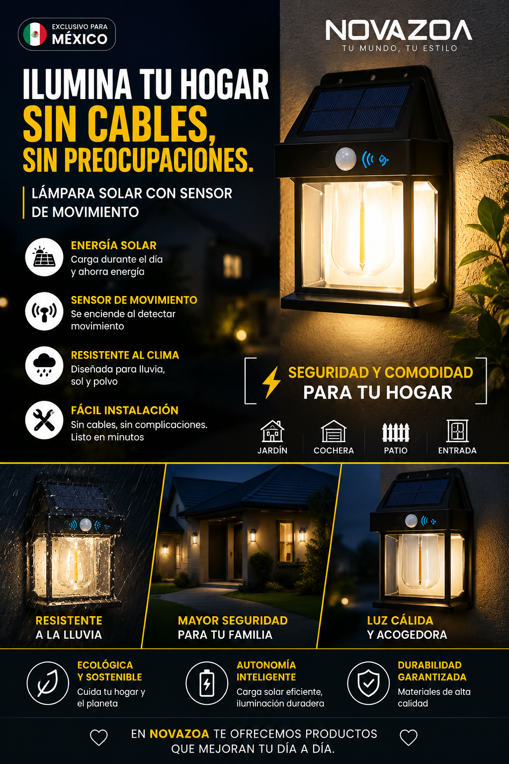Lámpara Solar de Pared con Sensor