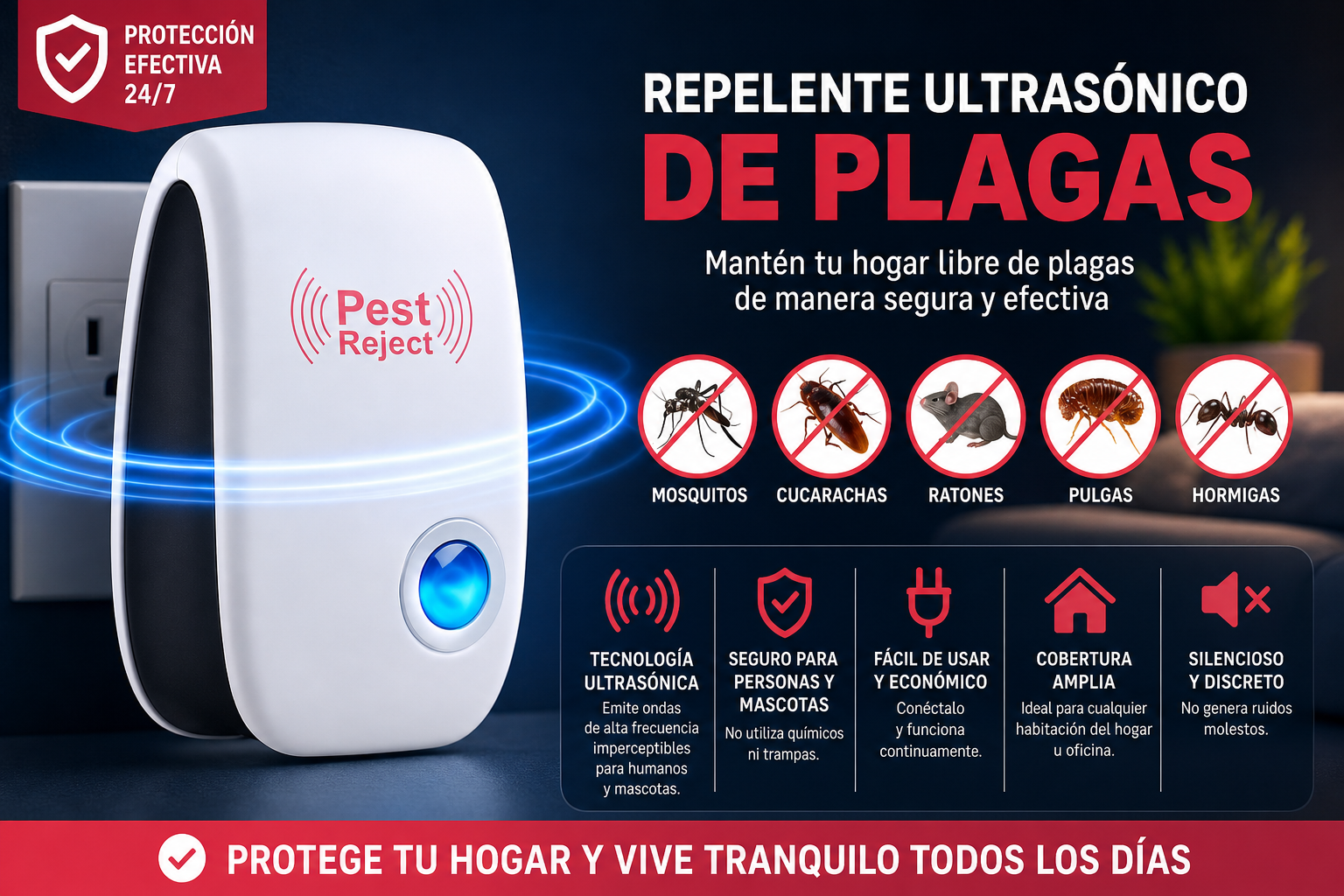 Hogar Libre de Plagas - Repelente Ultrasónico Inteligente