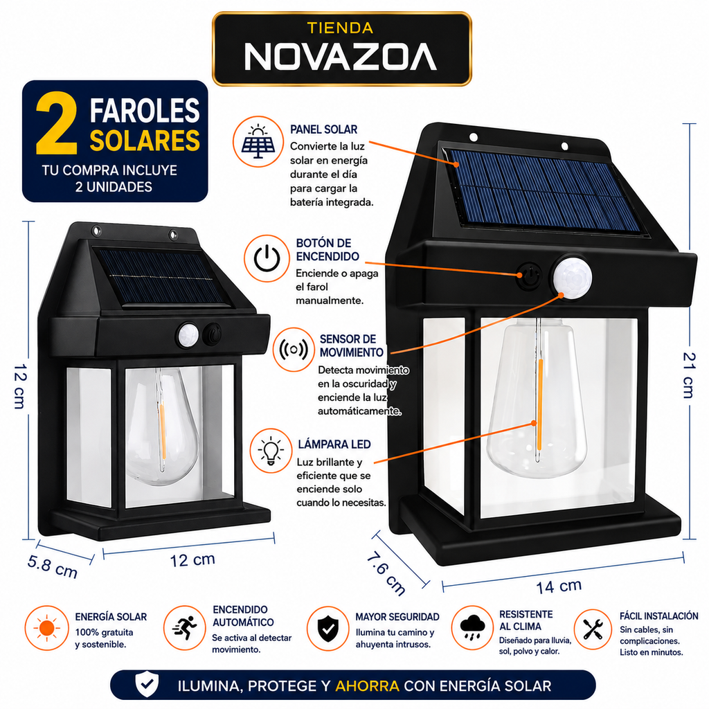 Lámpara Solar de Pared con Sensor