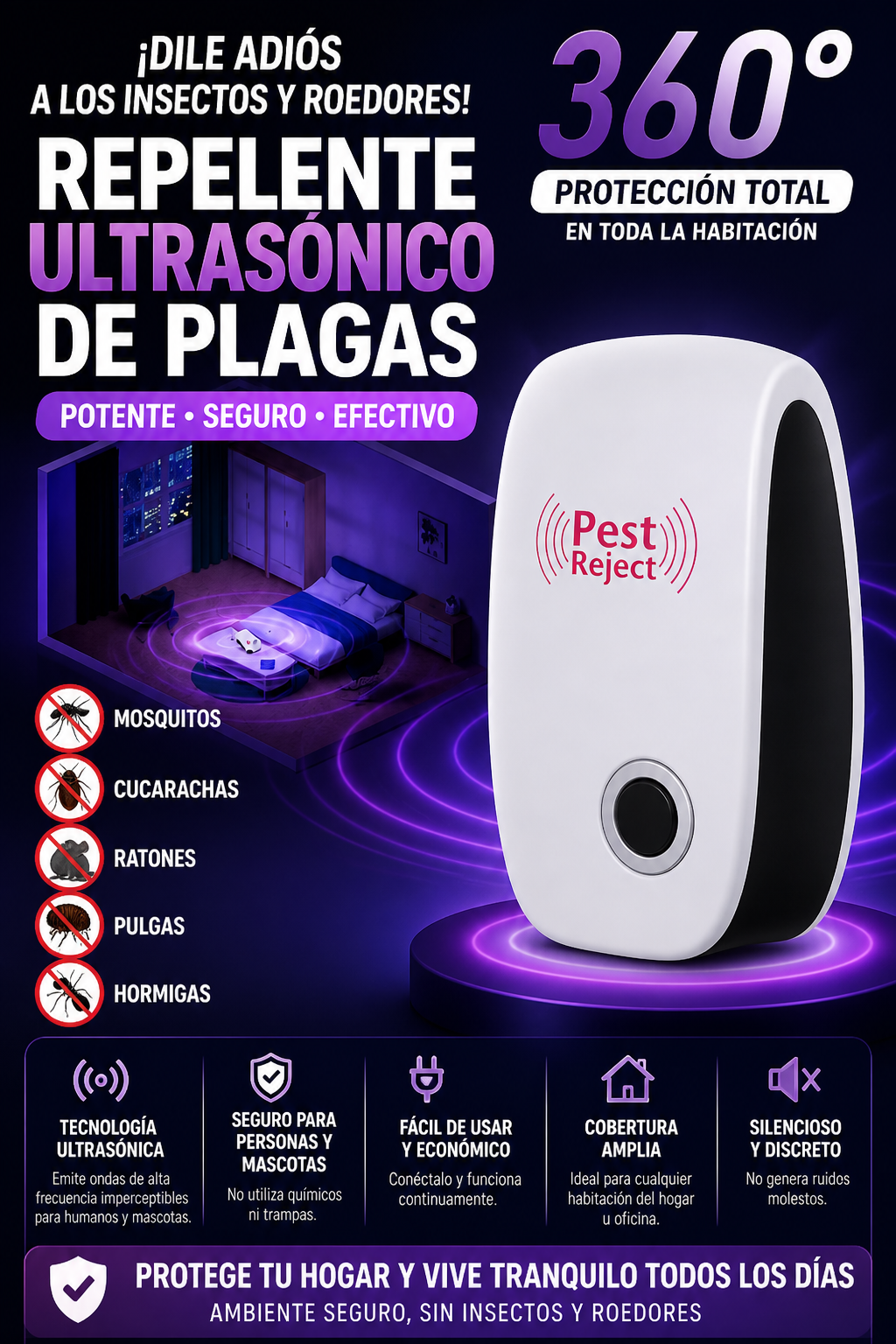 Hogar Libre de Plagas - Repelente Ultrasónico Inteligente