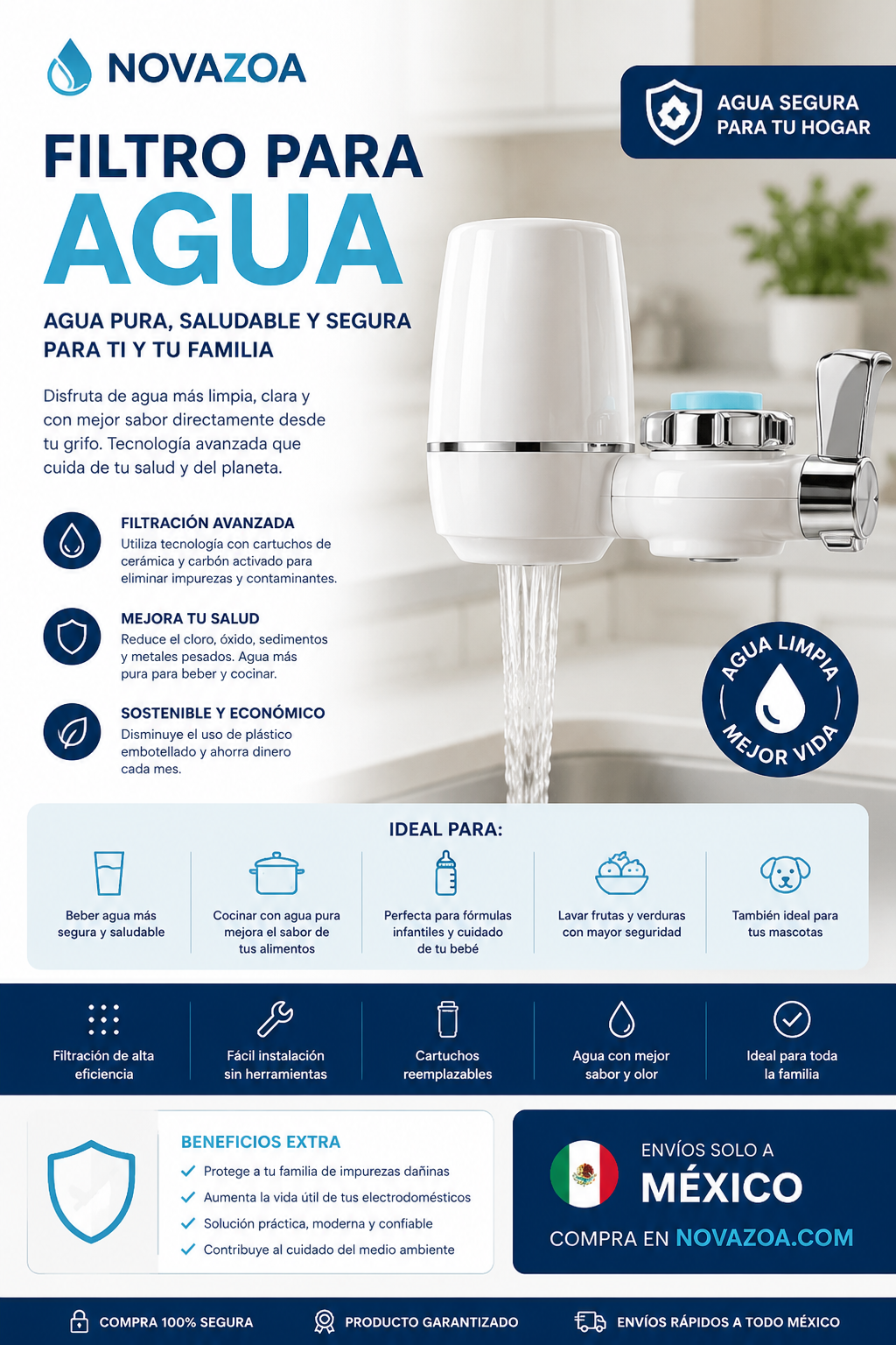 🌊 Filtro de Agua Premium - Agua Pura y Segura en Casa | Fácil Instalación
